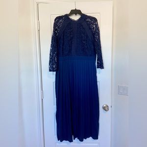 Navy pleated lace dress, Size US 12